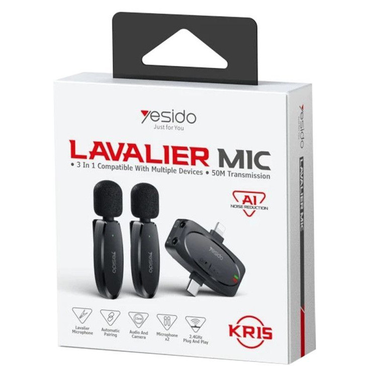 میکروفون یقه ای یسیدو مدل KR15 (2 کاربره , Type-C , LIGHTNING)