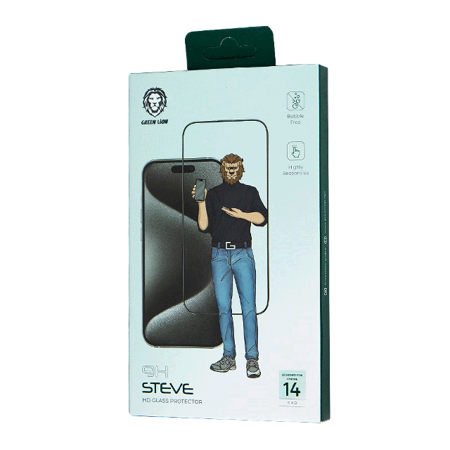 محافظ شفاف صفحه نمایش آیفون 15 پرومکس گرین مدل STEVE 9H HD GLASS PROTECTOR