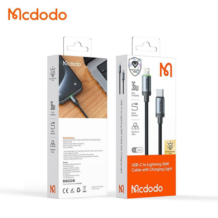 کابل مک دودو USB-C به Lightning مدل CA-482، توان 36 وات، 1 متر، چراغدار